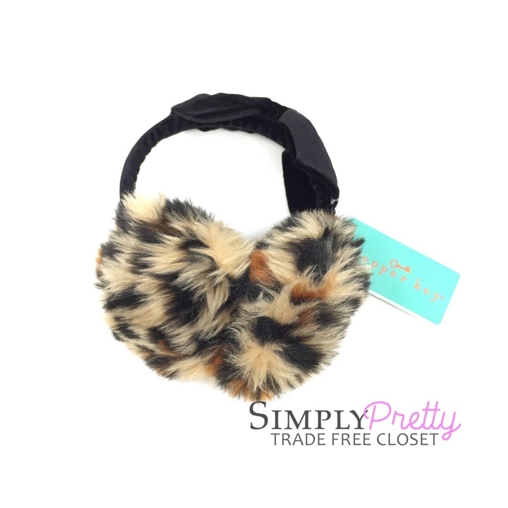 Copper Key Black + Tan Leopard Bow Earmuffs